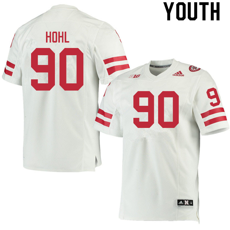 Youth #90 Jacob Hohl Nebraska Cornhuskers College Football Jerseys Sale-White